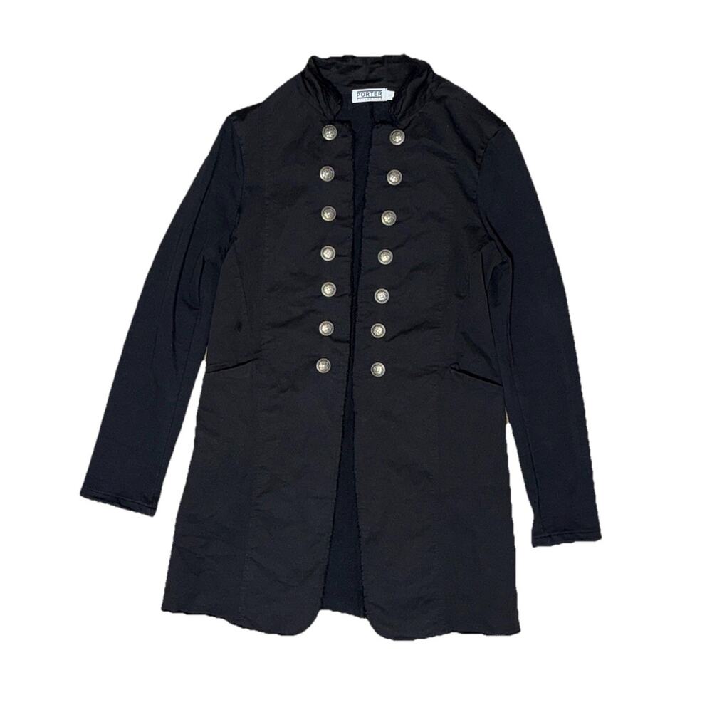 Porter Collective Italy Womens Black Military Jacket Sz Small Long Lightweight